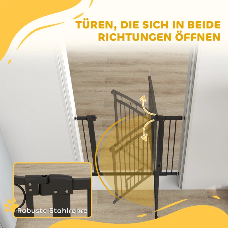 PawHut Haustiertor, 96 cm Treppengatter, verstellbare Breite 76-104 cm, mit Katzentür, für Treppen und Türöffnungen, Schwarz