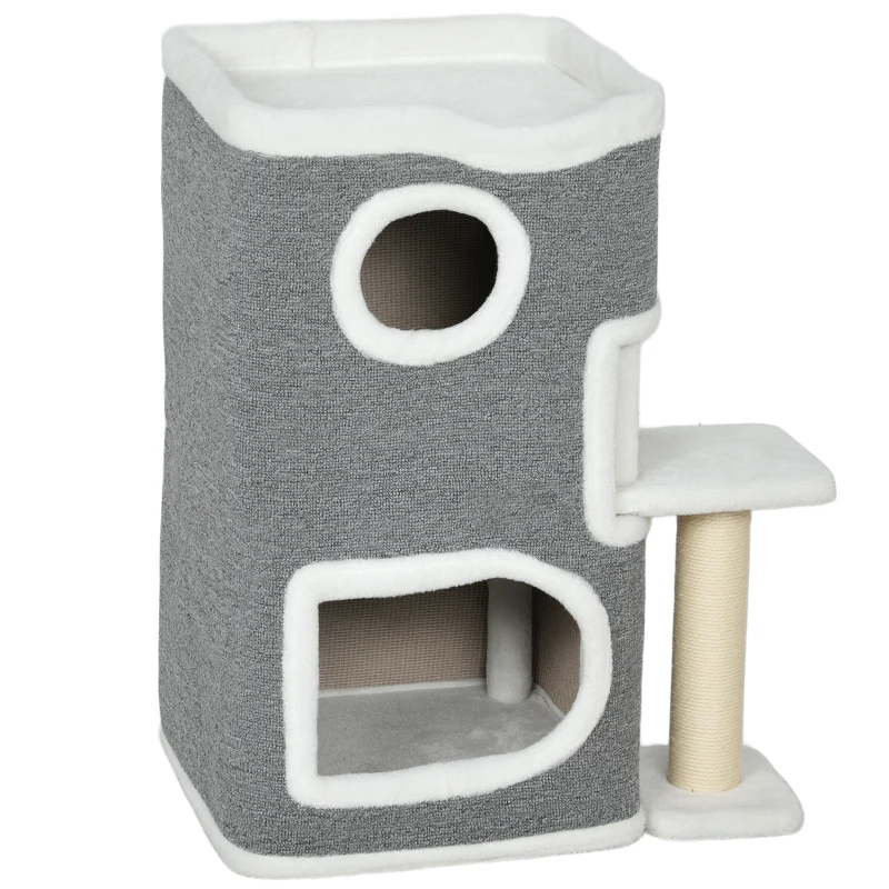 PawHut 75 cm Cat Tree, Cat Tower Condo for Indoor Cats with Scratching Post, Jumping Platform, Grey
