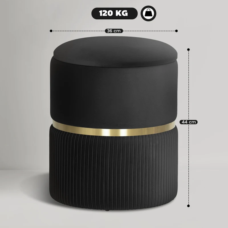 HOMCOM Velvet-Feel Storage Ottoman - Black