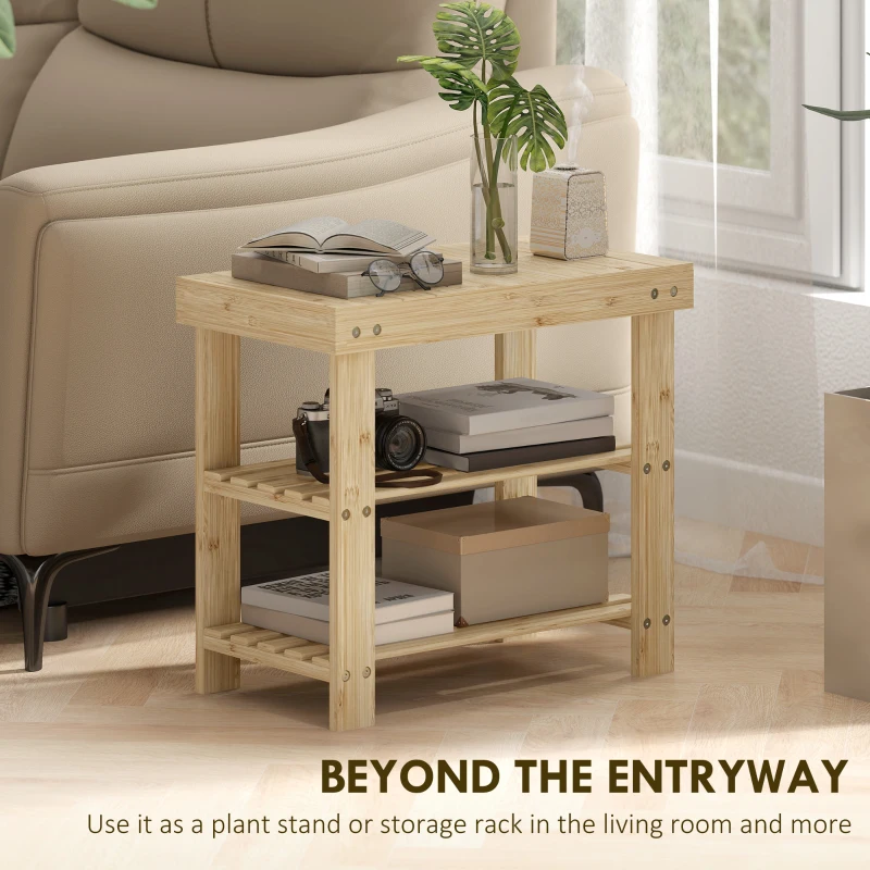 HOMCOM Two Shelf Bamboo Shoe Storage Bench - Natural Finish