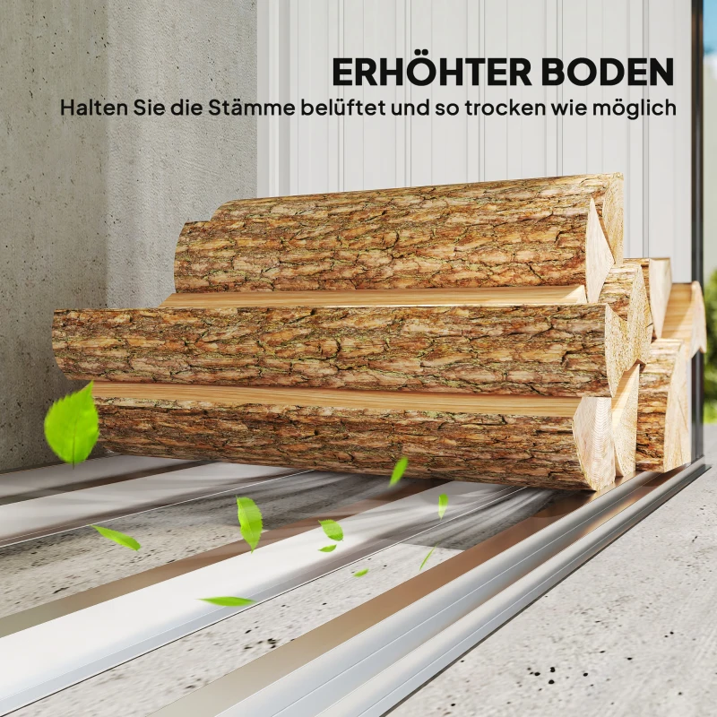 Outsunny Brennholzschuppen, Feuerholzunterstand, Stahl, erhöhter Boden, Schrägdach, 213 x 66,5 x 150 cm, Dunkelgrau(m-5)