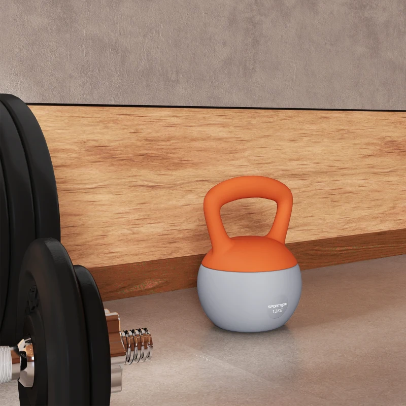 SPORTNOW Kettlebell 12 kg remplie de sable métallique Poignée antidérapante pour la maison 21x21x30 cm Orange et Gris