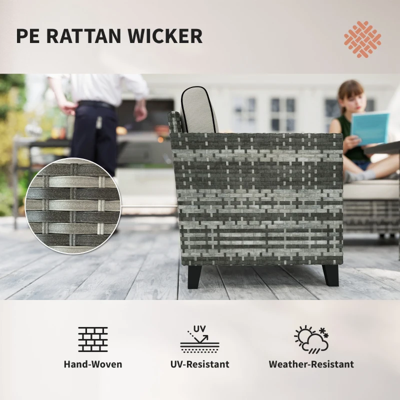 Outsunny 5-Piece Rattan Patio Furniture Set with Gas Fire Pit Table, Loveseat Sofa, Armchairs, Cushions, Pillows, Grey