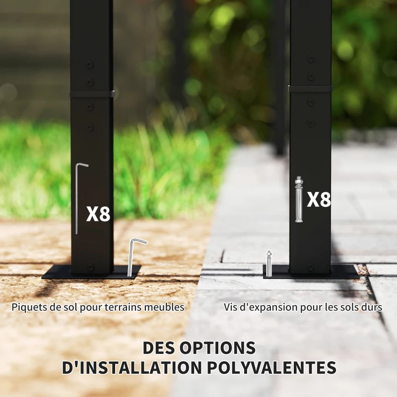 Outsunny Pergolă grădină exterioară 3 x 6 m pergolă glisantă retractabilă cu pereți laterali, adăpost solar UPF30+, gri