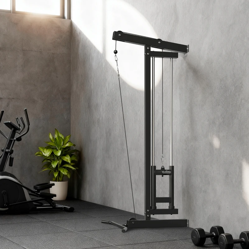 SPORTNOW Rudermaschine für Training, wandmontiertes Fitnessgerät, Kabelmaschine für Heimfitnessstudio, Stahl, Schwarz