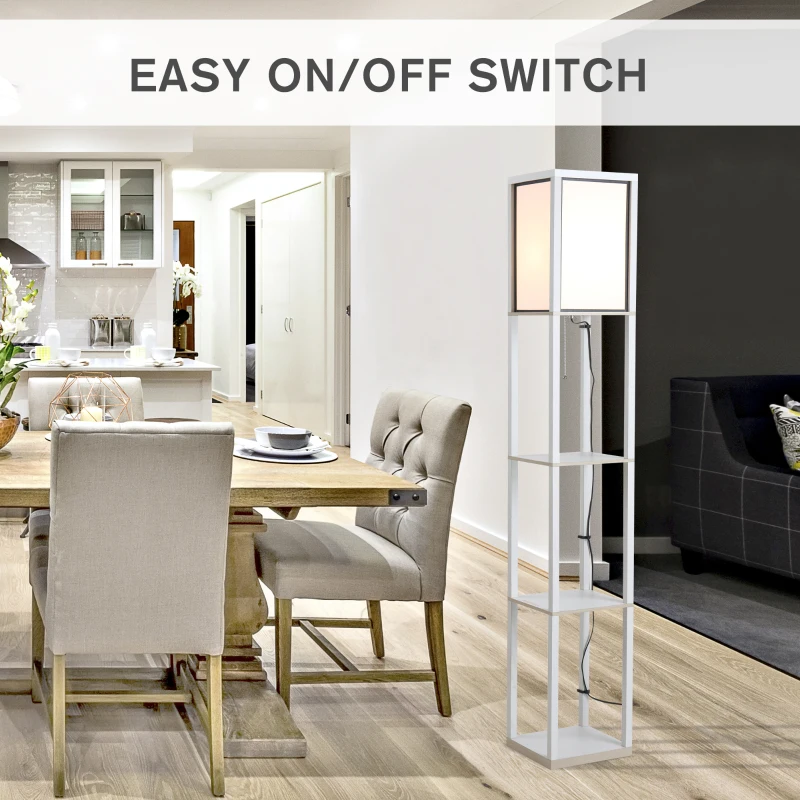 HOMCOM Lampă Modernă de Podea 40W cu 3 Rafturi Integrate și Pedal Alb