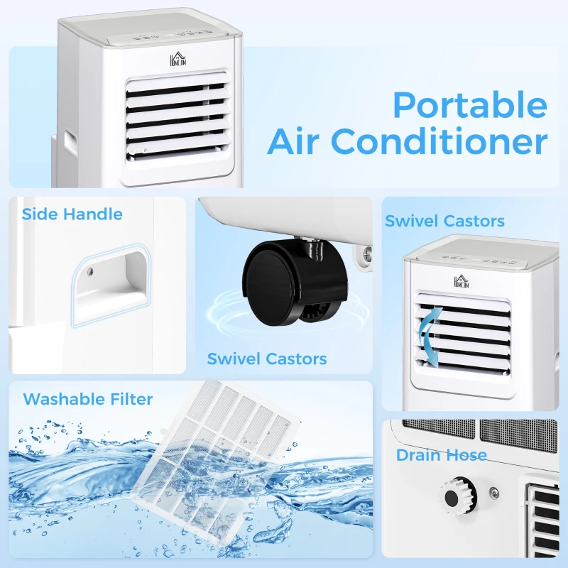 HOMCOM 7000 BTU Air Conditioning Unit, 3-in-1 Portable Air Conditioner, Dehumidifier, Cooling Fan with 2 Speeds, 24H Timer, Remote Control, LED Display, Window Venting Kit, 15m²