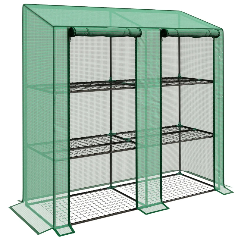 Outsunny Mini-Gewächshaus, 3 Etagen, 6 Drahtregale, 2 Öffnungen, Kunststoff-Plane, Grün