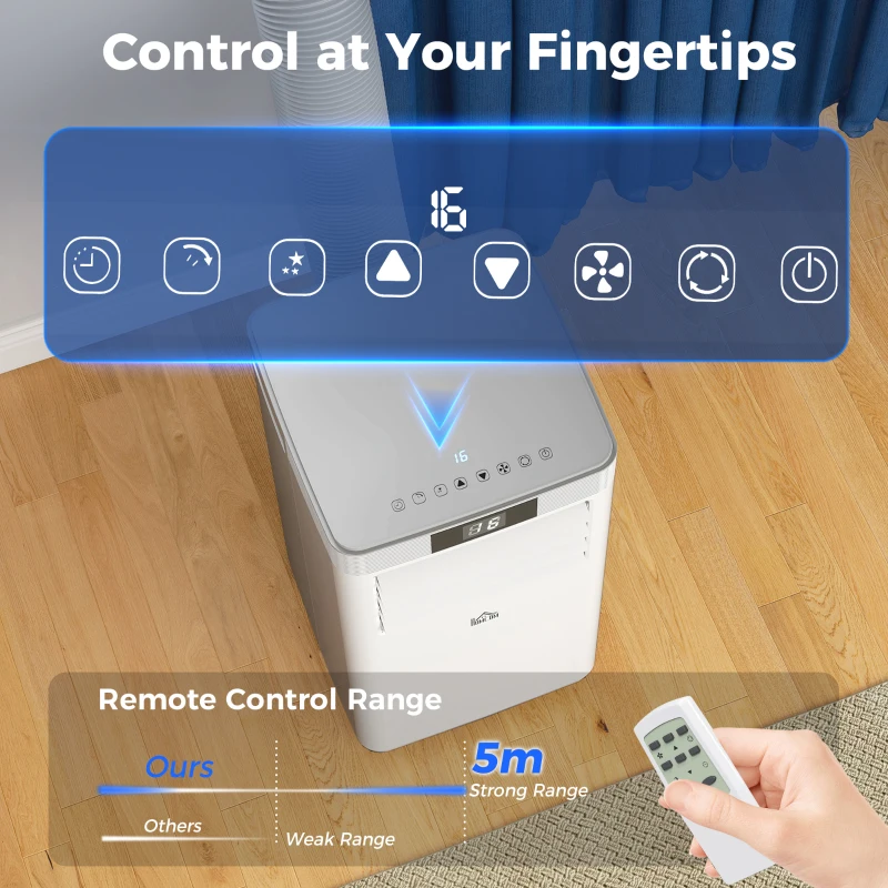HOMCOM 7000 BTU Air Conditioning Unit, 3-in-1 Portable Air Conditioner, Dehumidifier, Cooling Fan with Remote Control, LED Display, 2 Speeds, 24H Timer, Window Venting Kit, 15m²