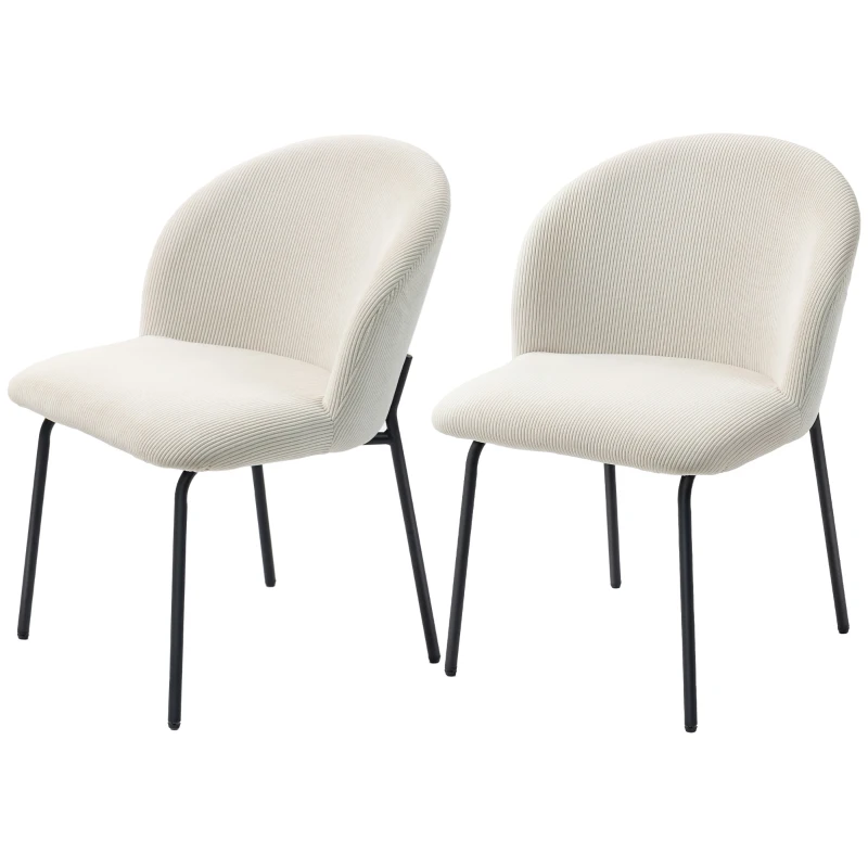 HOMCOM Set de 2 scaune de sufragerie din catifea canaletată, scaune de bucătărie cu picioare din oțel, 56x58x78cm, crem