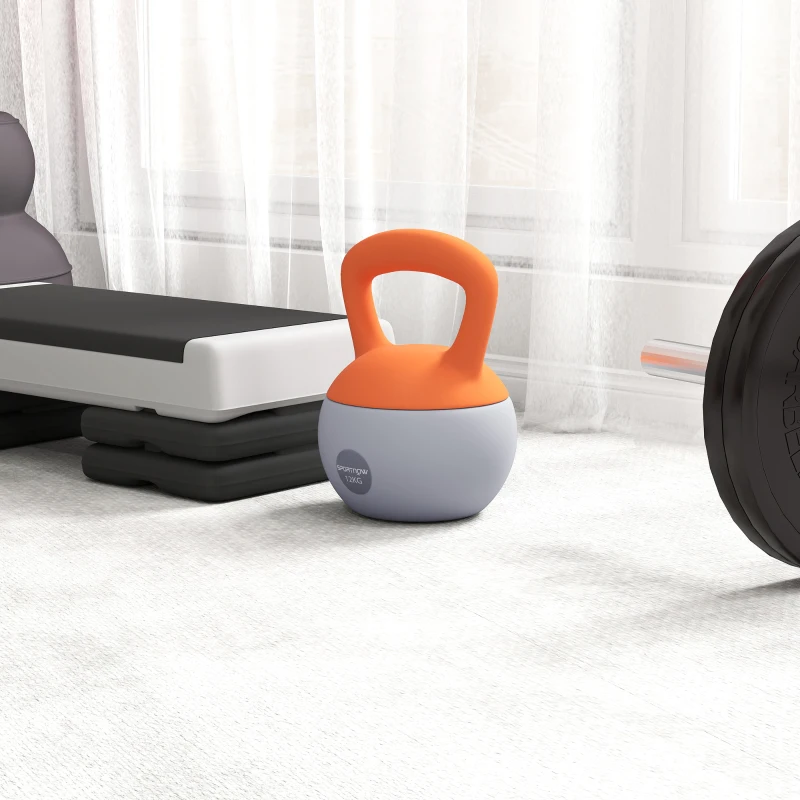 SPORTNOW Kettlebell 12 kg remplie de sable métallique Poignée antidérapante pour la maison 21x21x30 cm Orange et Gris