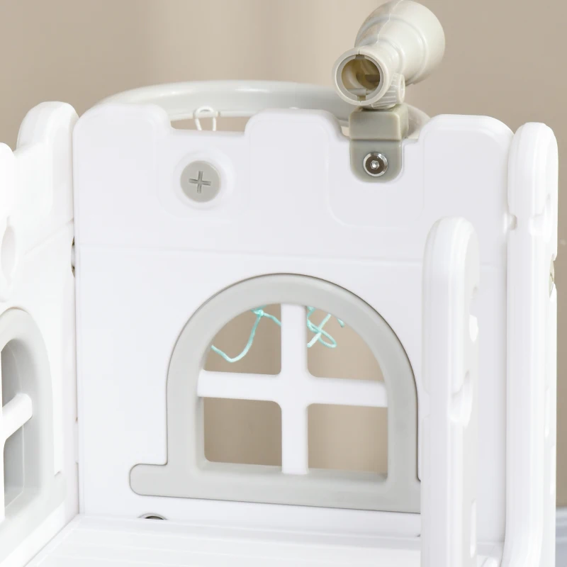 AIYAPLAY Scivolo per Bambini 5 in 1 con Canestro da Basket Telescopio Scaletta e Cesto Inferiore per Interni Bianco e Grigio