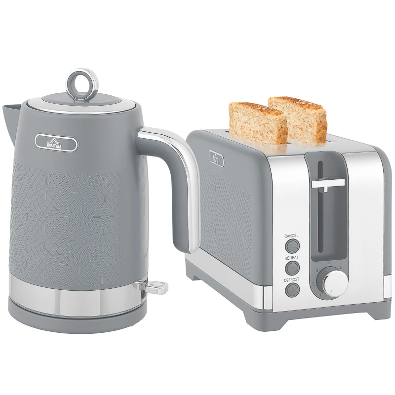 HOMCOM Sleek Textured Kettle and Toaster Set - Grey