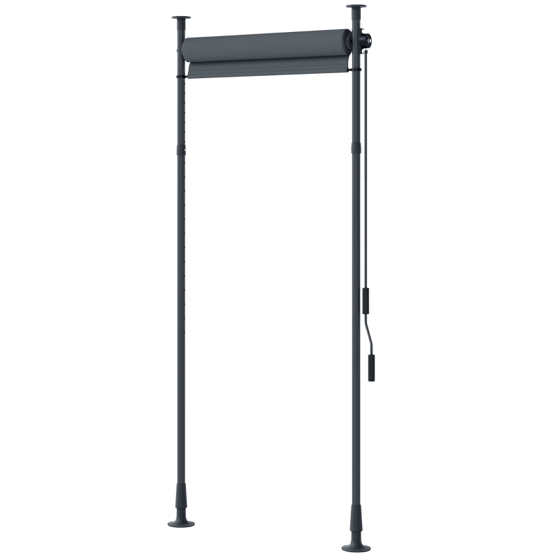 Outsunny Stor manual retractabil pe picior lungime reglabilă manivelă instalare fără găurire metal aluminiu poliester gri închis
