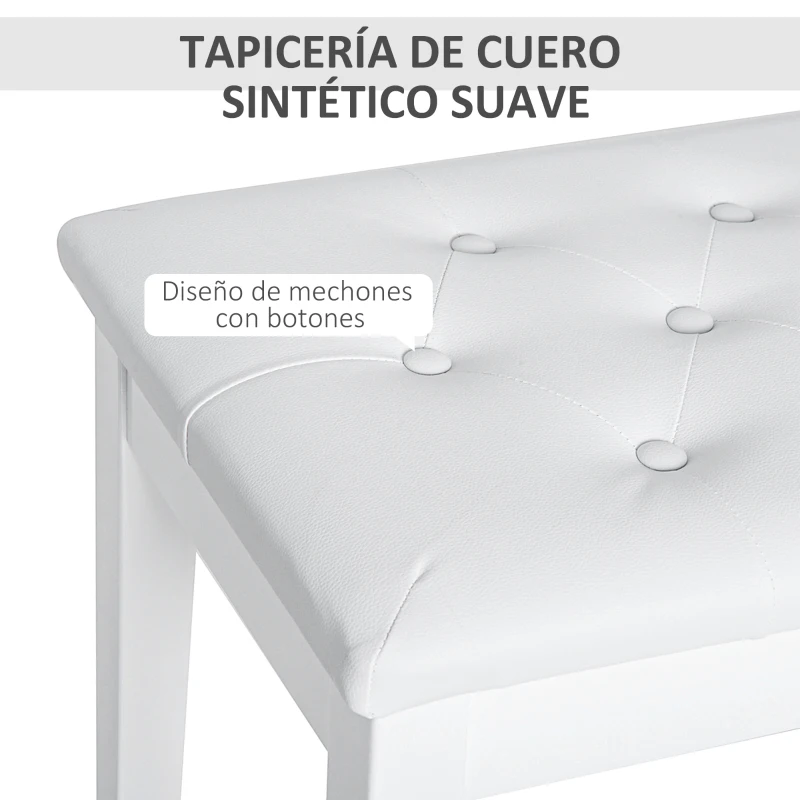 HOMCOM Taburete de Piano Banco de Teclado con Espacio de Almacenamiento Bajo del Asiento de Cuero Sintético 76x36x50 cm Blanco