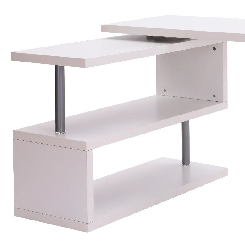 HOMCOM Birou pentru calculator masă modulară pentru sufragerie cu bibliotecă adiacentă design contemporan melaminat metal cromat alb