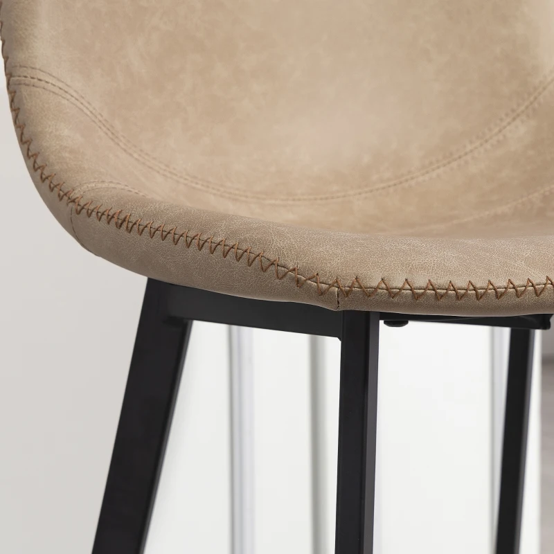 HOMCOM Bar Stools Set of 2, PU Leather Dining Stools with Backrest, Footrest, for Kitchen, Counter, Breakfast Bar, Light Brown