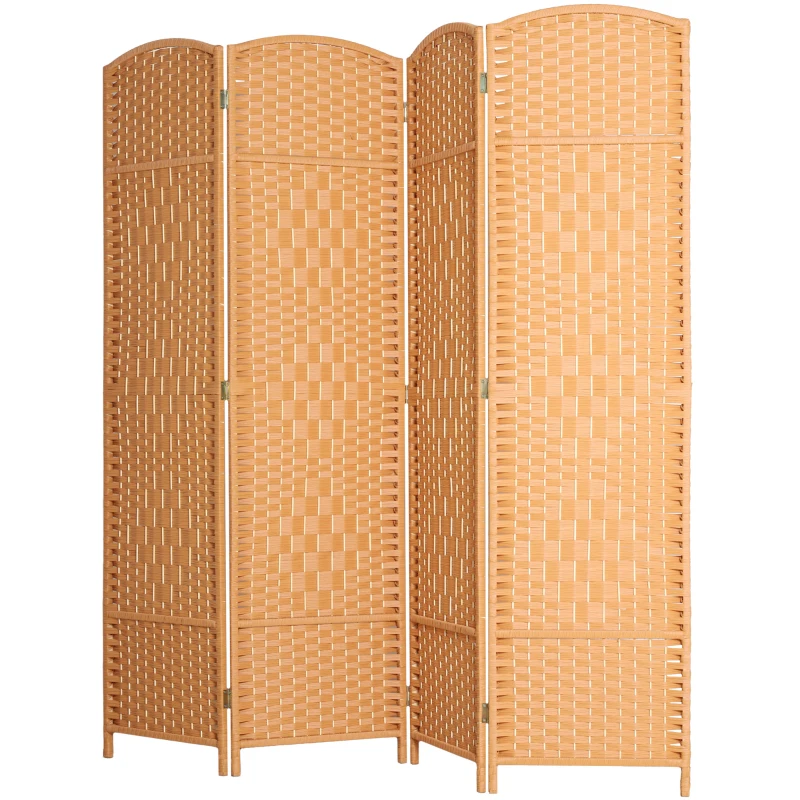 HOMCOM Paravan interior din lemn 4 panouri separator de cameră pliabil pentru living dormitor 180 x 180 cm maro deschis