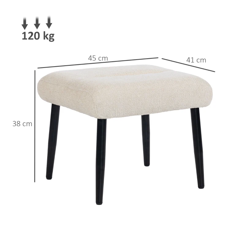 HOMCOM Taburete con cojín suave, patas de acero, reposapiés de chenilla, 45 x 41 x 38 cm, blanco crema
