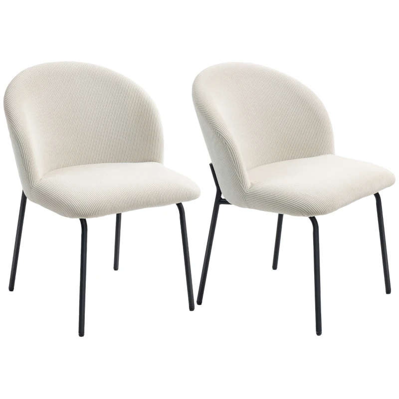 HOMCOM Set de 2 scaune de sufragerie din catifea canaletată, scaune de bucătărie cu picioare din oțel, 56x58x78cm, crem