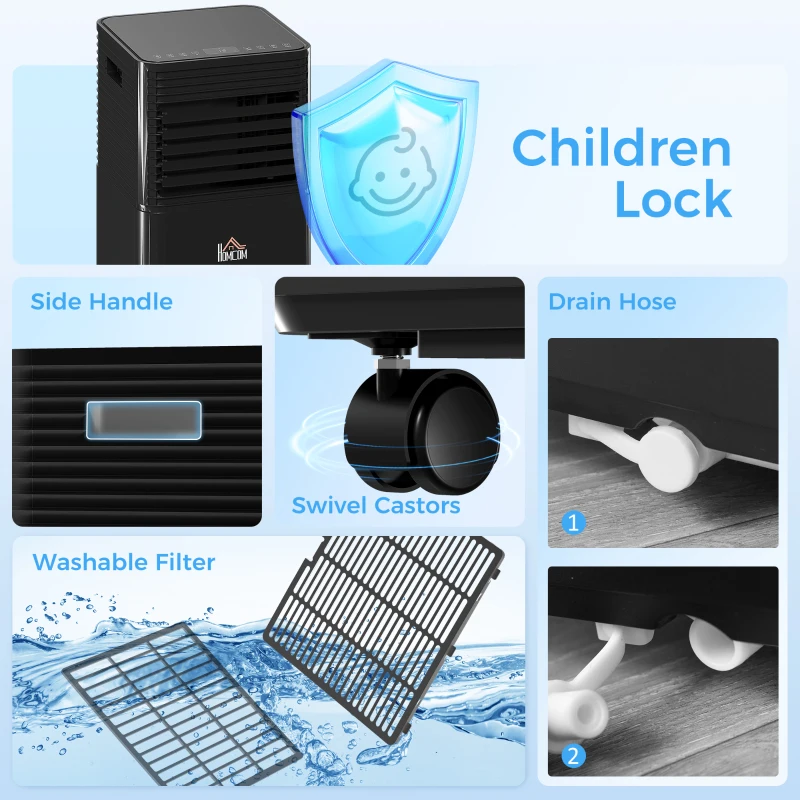 HOMCOM 7000 BTU 4-In-1 Portable Air Conditioner Unit Cooling Dehumidifying Ventilating  for Room up to 26m², with Fan, Remote, 24H Timer, Window Mount Kit, R290, A Energy Efficiency