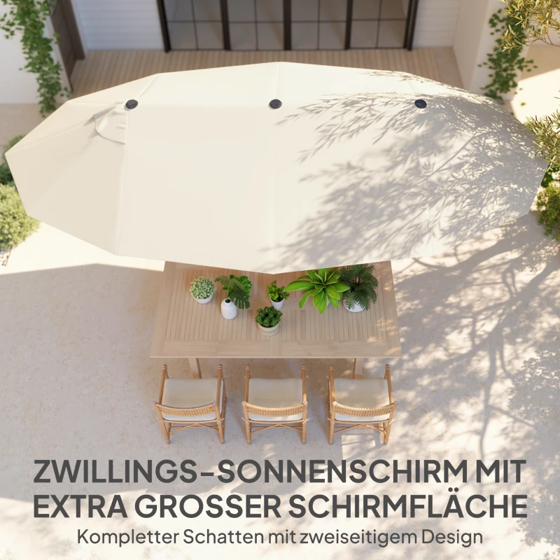 Outsunny dubbele parasol XXL Staal Polyester voor strand en tuin, ideaal voor gezin, Beige