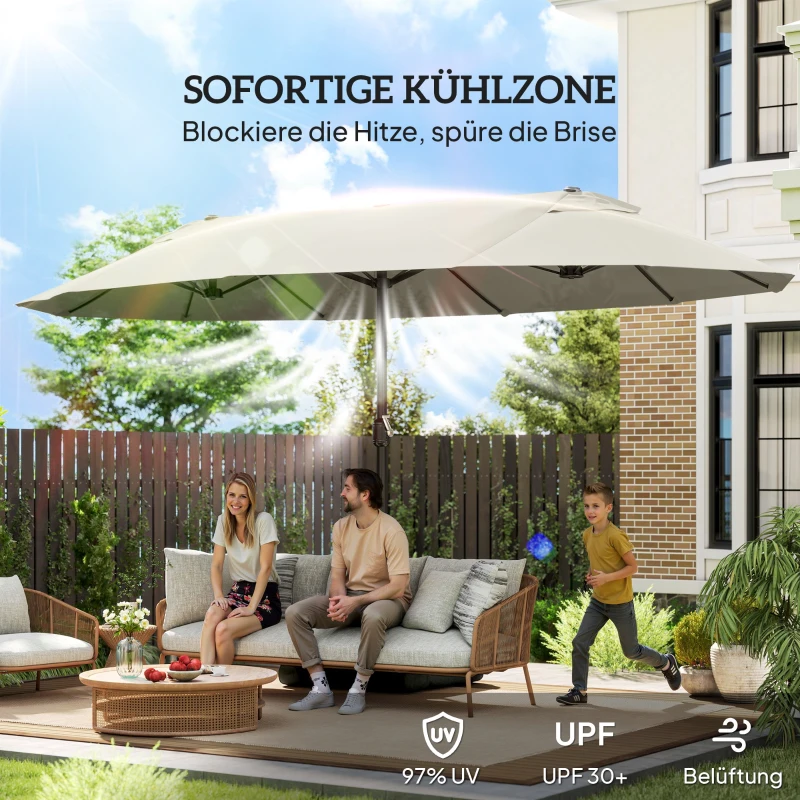 Outsunny dubbele parasol met paraplubak, crèmewit, 4,6 x 2,7 cm