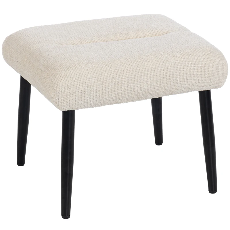 HOMCOM Taburete con cojín suave, patas de acero, reposapiés de chenilla, 45 x 41 x 38 cm, blanco crema