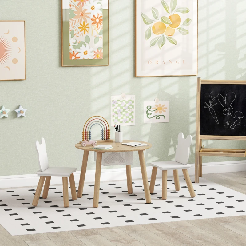 AIYAPLAY Ensemble 1 table ronde, 2 chaises pour enfant 3 pièces, dossier en forme d'ours, activités, bricolage, repas, 3-6 ans