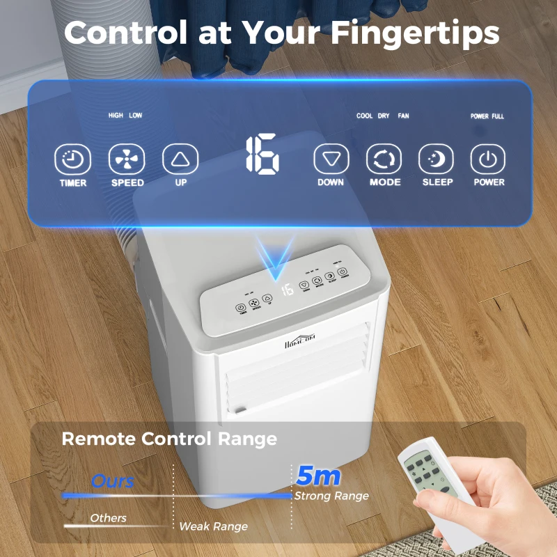 HOMCOM 7000 BTU Air Conditioning Unit, 3-in-1 Portable Air Conditioner, Dehumidifier, Cooling Fan with 2 Speeds, 24H Timer, Remote Control, LED Display, Window Venting Kit, 15m²