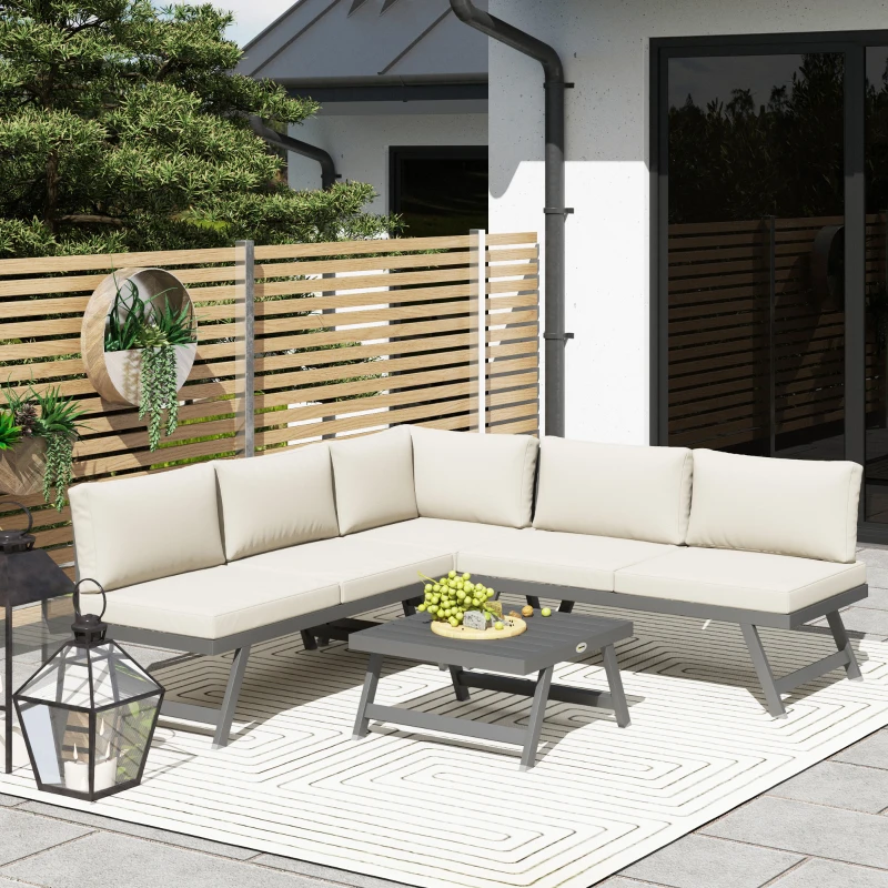 Outsunny Set mobilier de grădină colțar și convertibil 4 piese cu 2 canapele, 1 fotoliu de colț și 1 măsuță de cafea