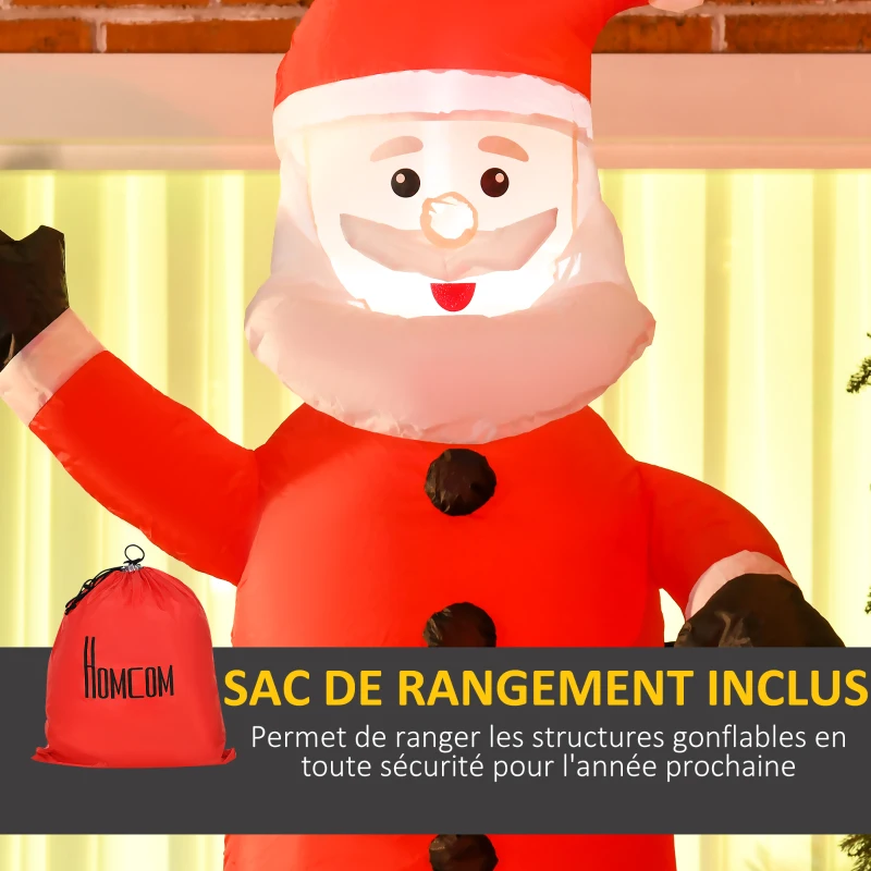 HOMCOM Moș Crăciun gonflabil cu coș luminos LED înălțime 210 cm poliester impermeabil roșu alb negru