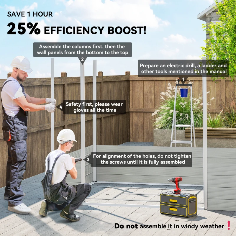 Outsunny 7.9ft x 6.2ft Aluminium Frame Rust Resistance Waterproof Shed, with Galvanised Foundation - Light Grey