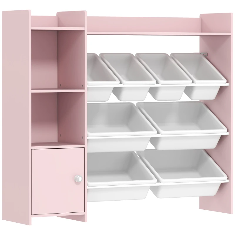 AIYAPLAY Toy Storage Unit with 8 Removable Bins, Storage Shelves, Cabinet, Pink