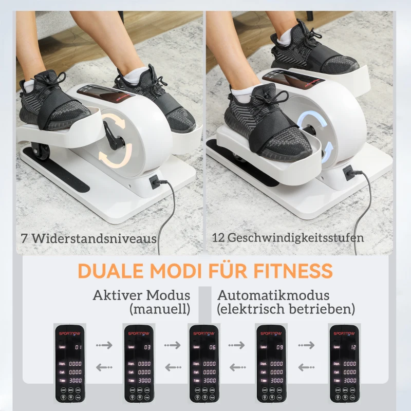 SPORTNOW Mini trenażer eliptyczny do domu pod biurko, elektryczny orbitrek z 12 prędkościami & 7 poziomami oporu