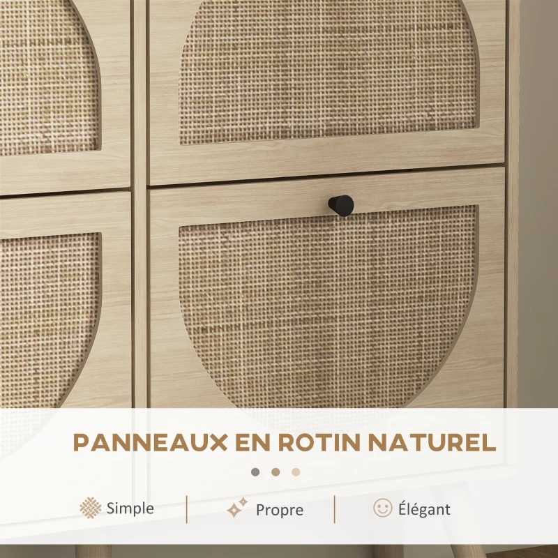 HOMCOM Pantofar 4 clapete 20 perechi raft reglabil stil boem picioare lemn masiv 105 x 24 x 97,5 cm natural