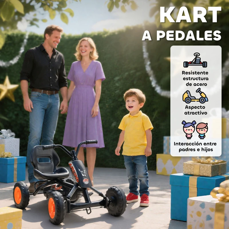 AIYAPLAY Kart Pedales Go Kart con Ruedas PP Marco de Acero Carga 30 kg para Niños y Niñas de 2-5 Años Negro