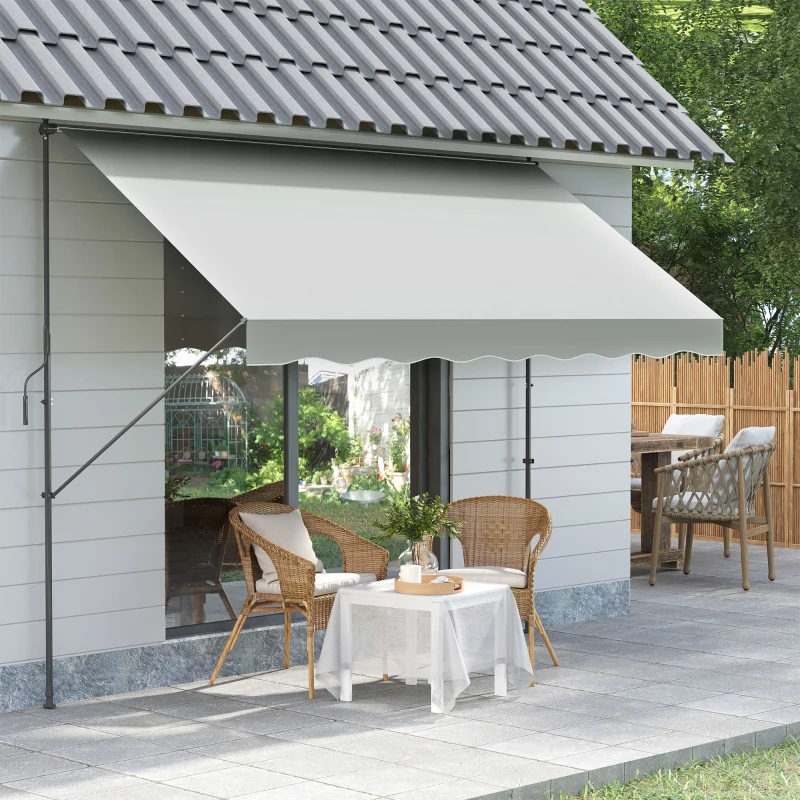Outsunny Copertină Manuală Retractabilă 300x175x210-310 cm Reglabilă cu Manivelă Protecție Solară UV40+ pentru Balcon Terasă Crem
