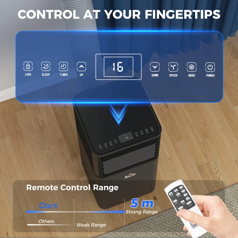 HOMCOM 5000 BTU 4-In-1 Portable Air Conditioner Unit Cooling Dehumidifying Ventilating  for Room up to 18m², with Fan, Remote, 24H Timer, Window Mount Kit, R290, A Energy Efficiency