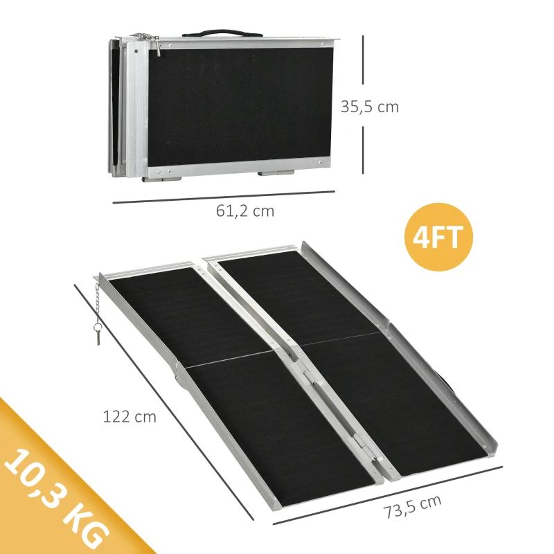 HOMCOM Rampă pliabilă pentru scaun cu rotile 122x73,5 cm Rampă portabilă din aluminiu Antiderapantă Negru