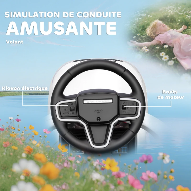 AIYAPLAY Porteur enfants Land Rover Discovery sous licence, porteur voiture à pousser avec poignée amovible, 84x40x94,5cm, blanc