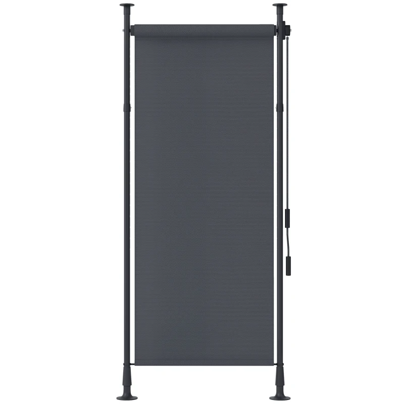 Outsunny Stor manual retractabil pe picior lungime reglabilă manivelă instalare fără găurire metal aluminiu poliester gri închis