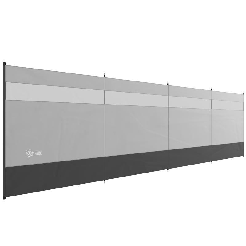 Outsunny Paravan brise-vent de camping portabil pliabil cu sac de transport și stâlpi din oțel dim. 725 cm x 140 cm gri deschis
