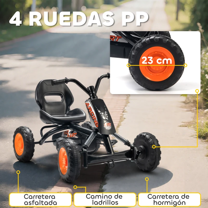AIYAPLAY Kart Pedales Go Kart con Ruedas PP Marco de Acero Carga 30 kg para Niños y Niñas de 2-5 Años Negro