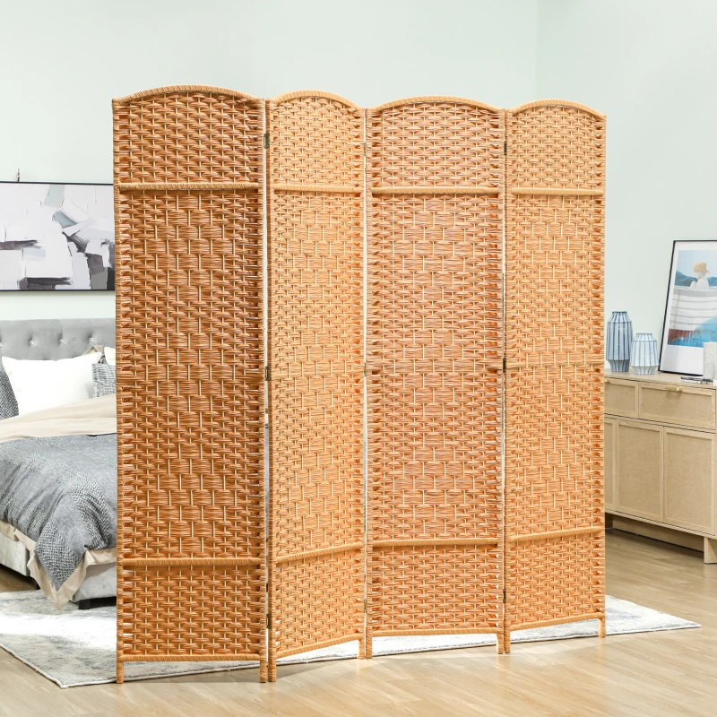 HOMCOM Paravan interior din lemn 4 panouri separator de cameră pliabil pentru living dormitor 180 x 180 cm maro deschis