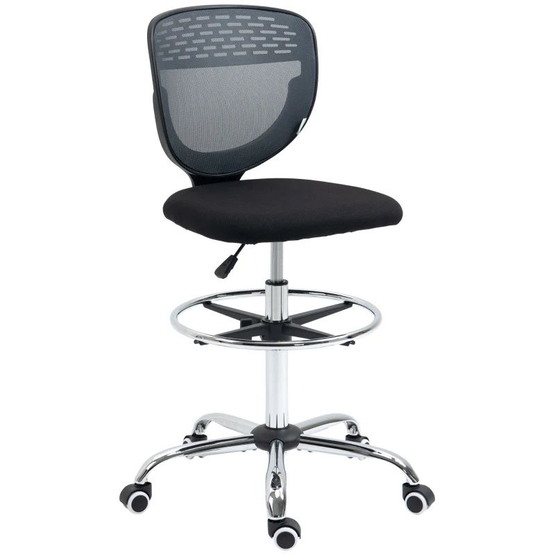 Vinsetto Drafting Chair, Swivel Office Draughtsman Chair, Mesh Standing Desk Chair with Adjustable Foot Ring, Armless, Grey