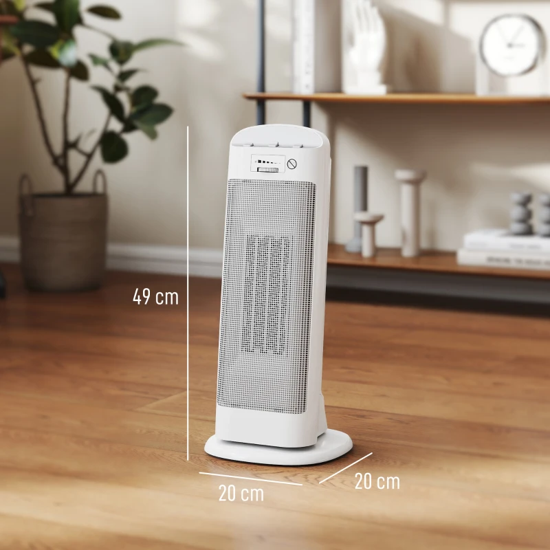 HOMCOM Sobă Electrică Ceramică 2000W, 4 Moduri și Încălzire Reglabilă, Oscilație 55°, Alb