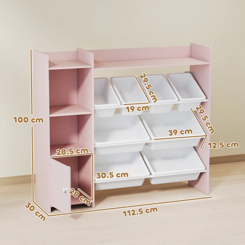 AIYAPLAY Toy Storage Unit with 8 Removable Bins, Storage Shelves, Cabinet, Pink