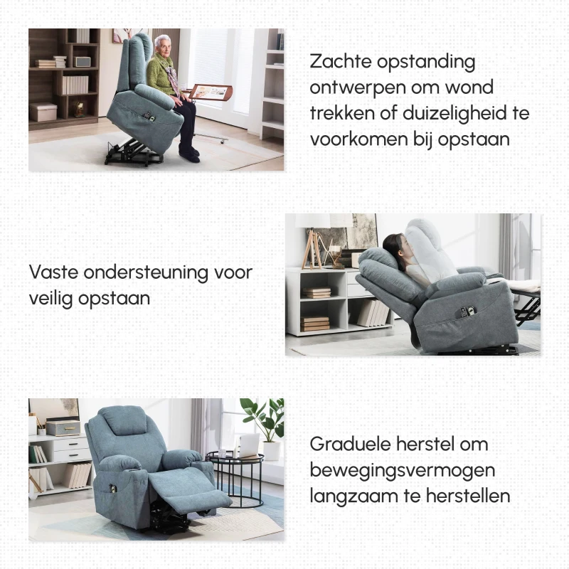 HOMCOM Revalidatiestoel voor Senioren, 8 Massagepunten, Zijzakken, Afstandsbediening, Grijs