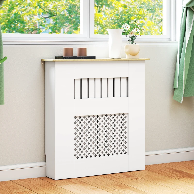 HOMCOM Cubre Radiadores 78x19x81 cm Cubierta para Radiador Diseño Moderno de Listones y Nido de Abeja Blanco